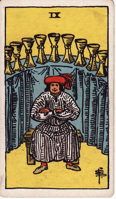 Nine of Cups, drawn by Pamela Colman Smith, 1909