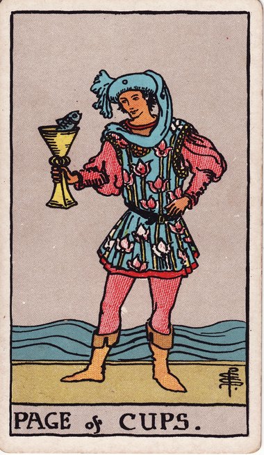 Page of Cups, from the 1909 Waite-Smith tarot drawn by Pamela Colman Smith