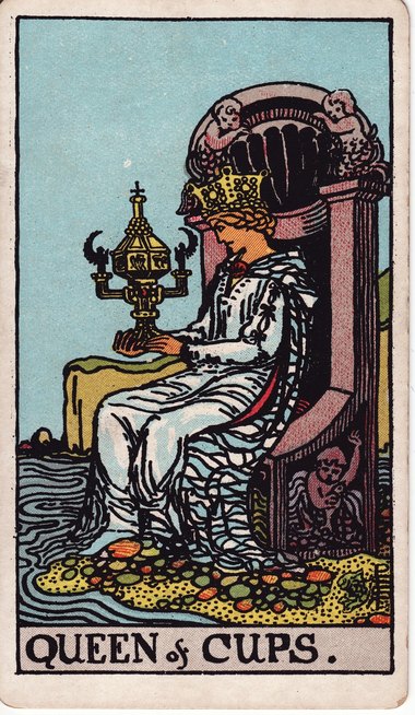 Queen of Cups, drawn by Pamela Colman Smith, 1909