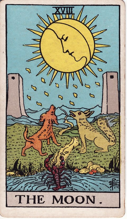 The Moon, from the 1909 Waite-Smith tarot