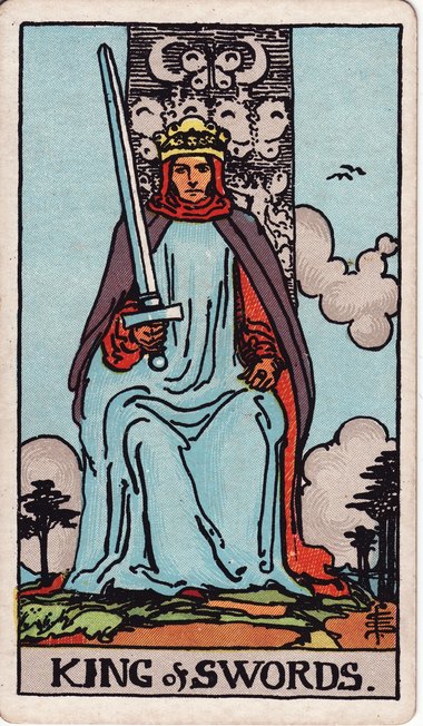 King of Swords, drawn by Pamela Colman Smith, 1909