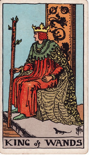 King of Wands, drawn by Pamela Colman Smith, 1909